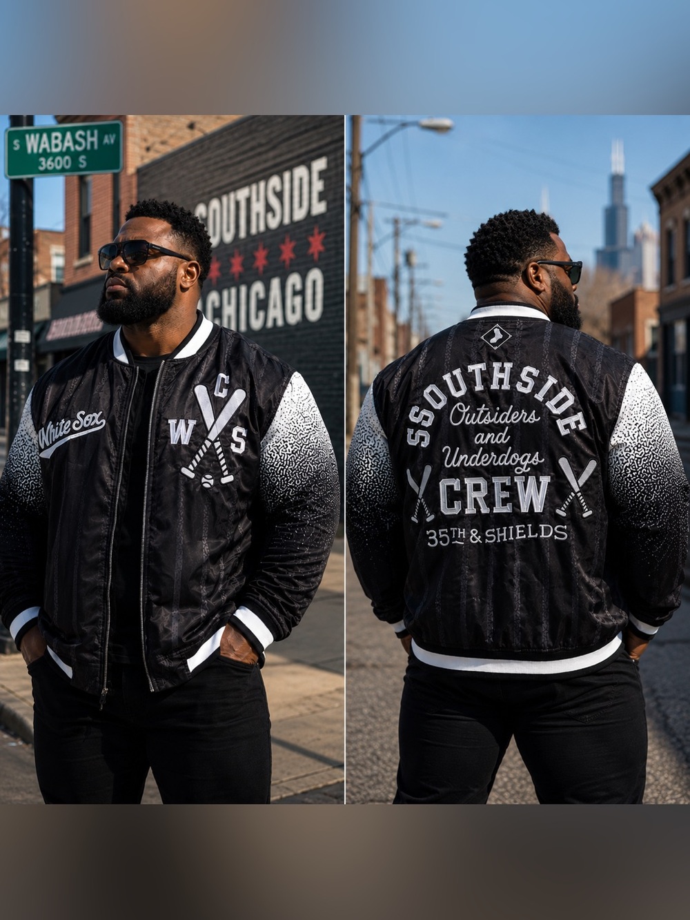 🆕 Chicago White Sox City Edition South Side Satin Bomber Jacket NWT Men’s 2XL
